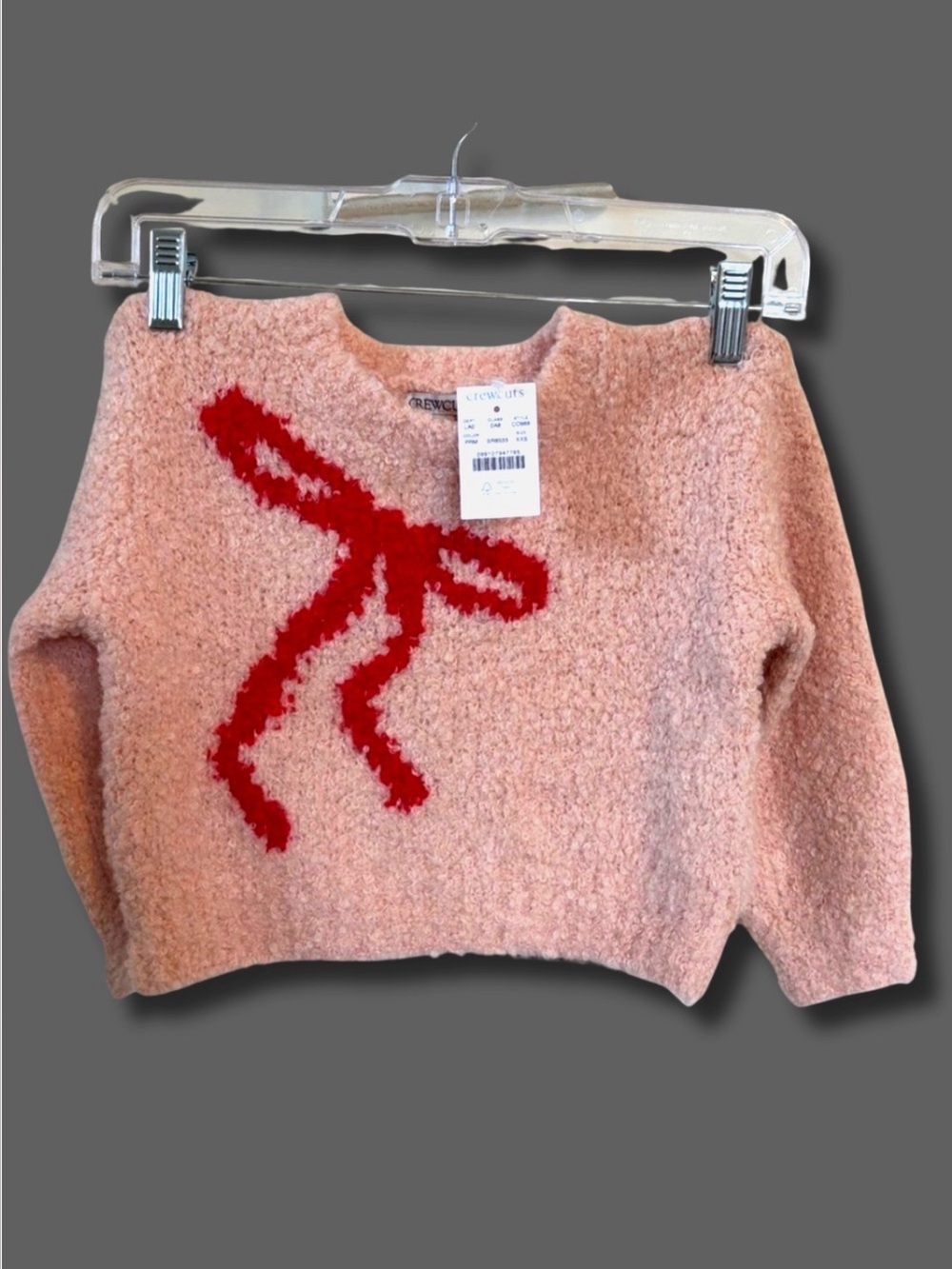 Crewcuts J.Crew Girls XXS 2-3 Pink Boucle Bow Sweater Alpaca Wool NWT